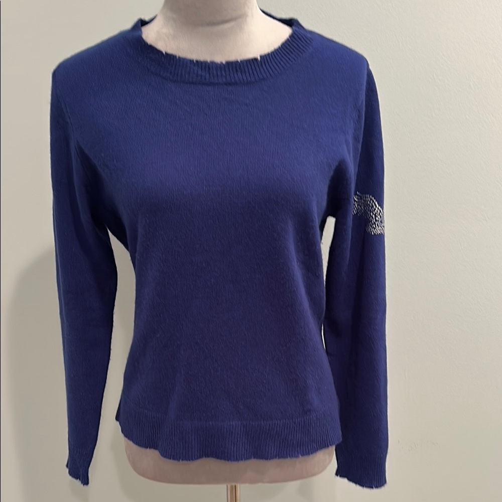 Nicole Miller 100% Cashmere Sweater with Rhinestone Eagle Insignia M